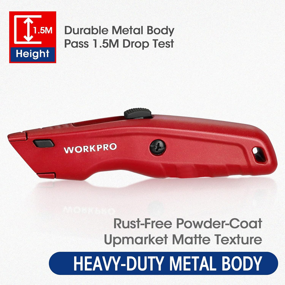 Heavey Box WORKPRO Premium Utility Knife, Retractable All Metal Heavy Duty Box ...