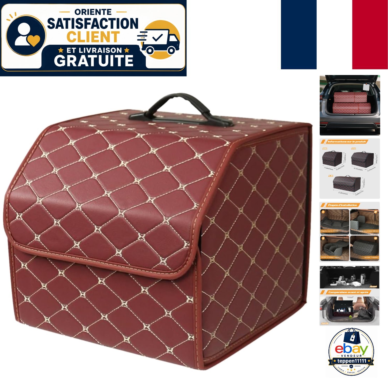 Organisateur de coffre de voiture vin rouge S : rangement auto amovible étanche et pliable