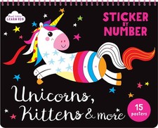 Sticker by Number Unicorns, Kittens, More For Kids: 15 Pictures Include Kitten