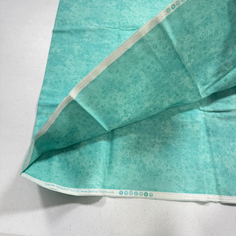 绗缝宝织物棉绿色花卉漩涡扎染 2012 37x42 1 码 — 第 3/4 张图片