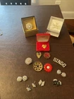 Lot Of 14 Vintage Brooch Pin Earring Jewelry Signed Rhinestone Bakelite Enamel
