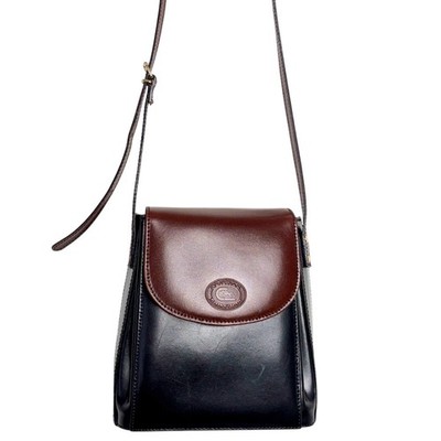 Vintage Cristian Black Brown Florence Leather Crossbody Purse Made in Italy