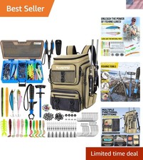 Khaki Fishing Backpack: 42L Large Water-Resistant Tackle Bag with Tool Storage