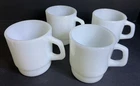 Set of 4 Anchor Hocking Fire King Vintage Stackable Mugs White Milk Glass