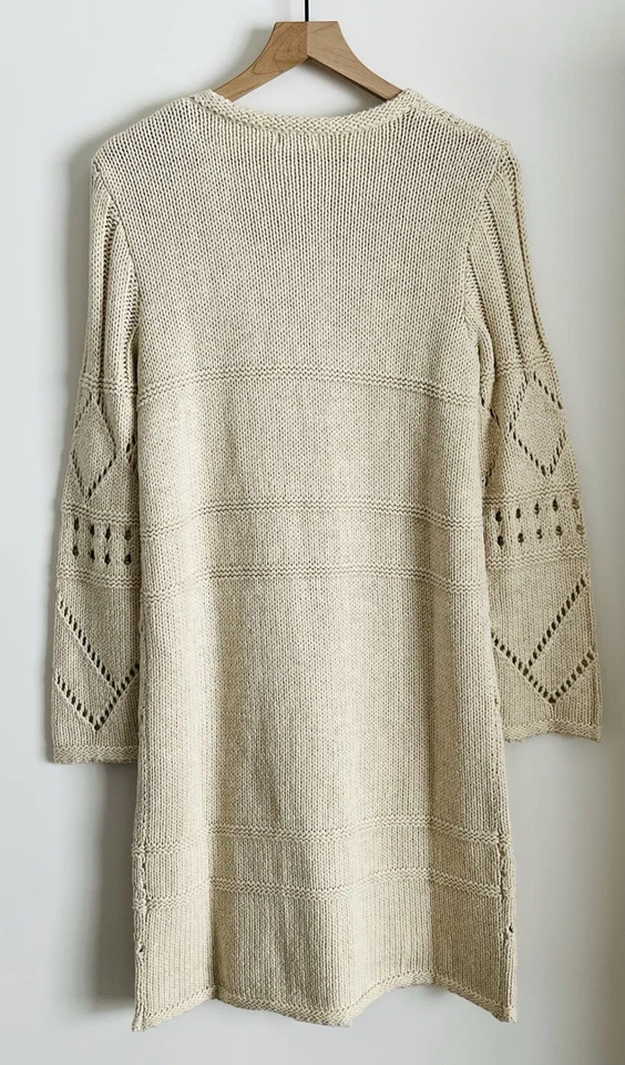 Cárdigan SUNDANCE Para Mujer Grueso Tejido con Cable Largo Plumero Botón Frontal Marfil Talla S Foto 4 de 4