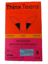 Thinx Teens Reusable Period Underwear Panties Blue/Pink Super Absorption Small