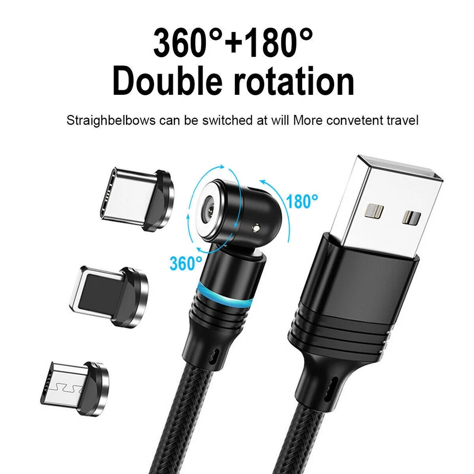 180°+360° Rotate Magnetic Charger Cable Phone Fast Charging Type C Micro USB IOS - Image 4 of 4
