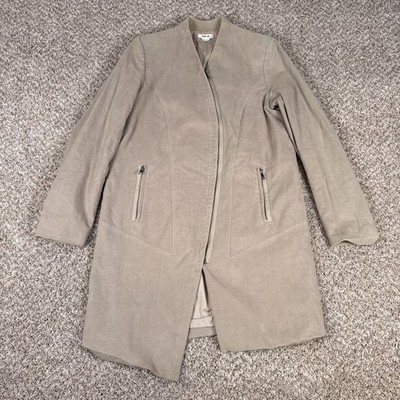 Helmut Lang Coat Womens M Taupe Zip Front Long Collarless Minimalist Cotton