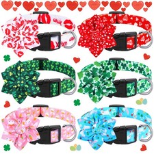Paterr 6 Pcs Valentine's Day Dog Collar with Flower Small, Red, Pink, Green