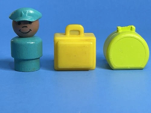Pilot Turquoise & Yellow Green Luggage Vtg Fisher Price Little People Airport