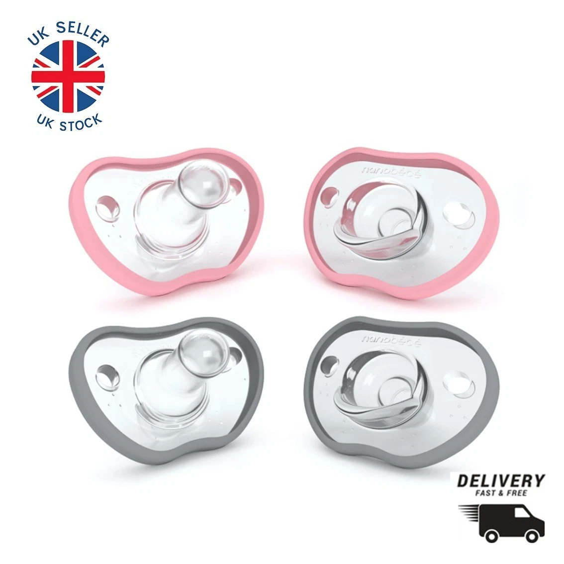 Nanobebe Silicone Baby Pacifiers BPA Free 4pk | Orthodontic | Pink & Grey
Opens in a new window or t