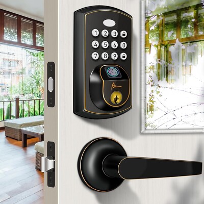 Keyless Entry Door Lock Deadbolt with Handle Set, Keyless Entry Door Lock wit...