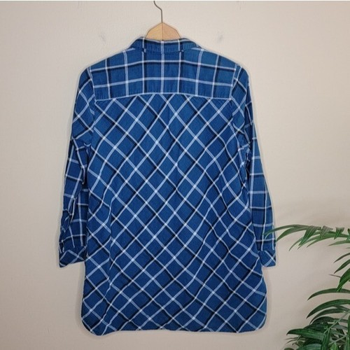 J. Jill | Blue Plaid Tunic Button Down Shirt, Womens Size Medium - Picture 3 of 4