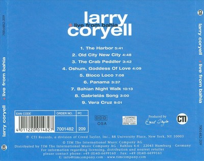 LARRY CORYELL - LIVE FROM BAHIA [MEMBRAN] NEW CD