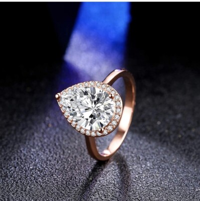 4.85 Carat Teardrop Cubic Zirconia Rings for Women Solitaire Halo Promise 9