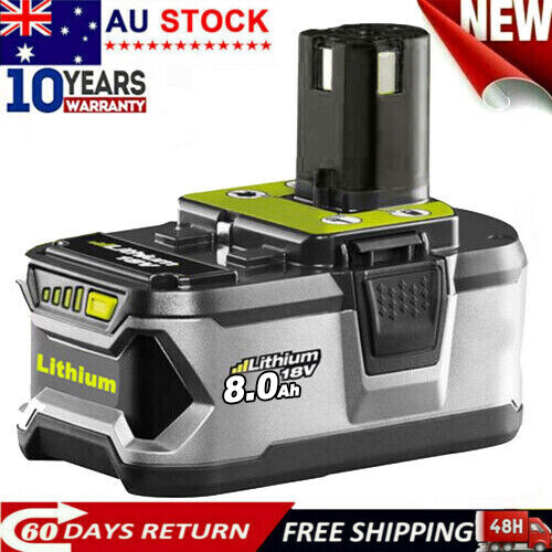 2x 8,0Ah Ersatzakku Für Ryobi 18V + Ladegerät – Kompatibel Mit P108, P107, P105 Usw. & Ryobi 18V System