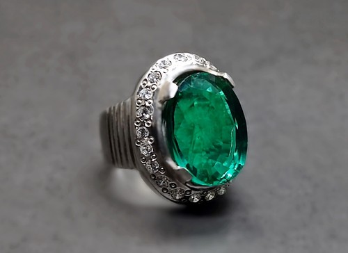16 Carat Lab Created Deep Green Emerald Sterling Silver 925 Handmade Mens Ring - Picture 8 of 12