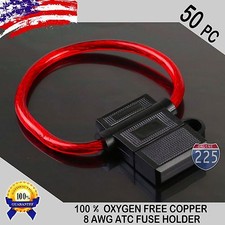 50 Pack 8 Gauge ATC In-Line Blade Fuse Holder 100 OFC Copper Wire Protection US