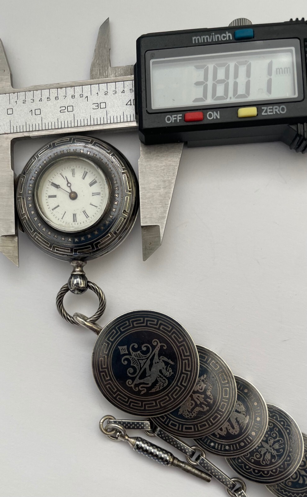 Antique Pocket Watch Solid Silver & Enamel Full S… - image 3