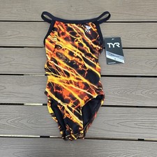 TYR DuraFast Elite Nexus Diamondfit 1 Pc Swim Yellow Orange Youth Girl Sz 22 New