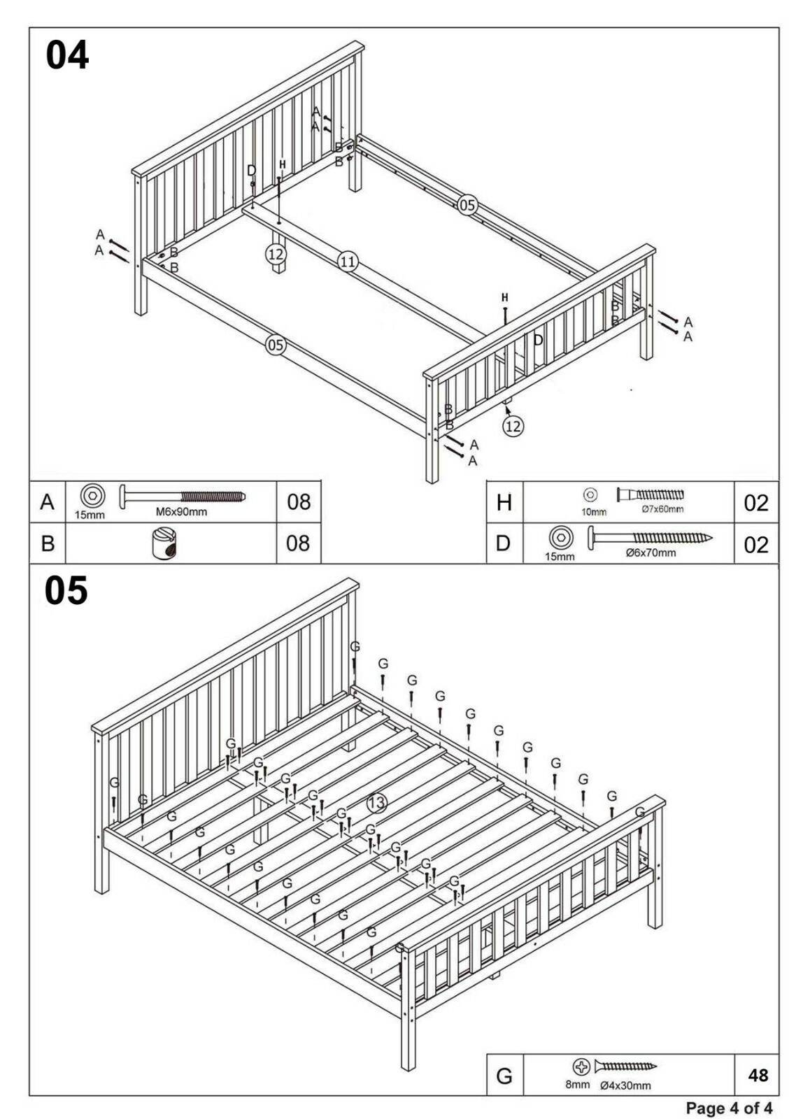 5FT White King Size Pine Wood Bed Frame Solid Wooden Bed Pine Bedroom