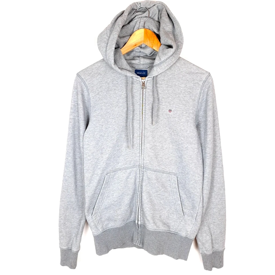 Pull homme GANT taille S à capuche zippé intégral coton poche kangourou gris ... - Photo 1/4