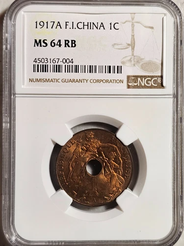 French Indochina 1 Cent 1917A NGC MS 64 RB