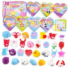 30 PCS Valentines Cards Mochi Squishy Toys Party Favors Valentine's Squishies