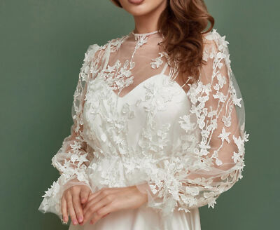 Wedding Dress Topper Jacket for Bride White Ivory Lace Long Sleeves  Accessories | eBay