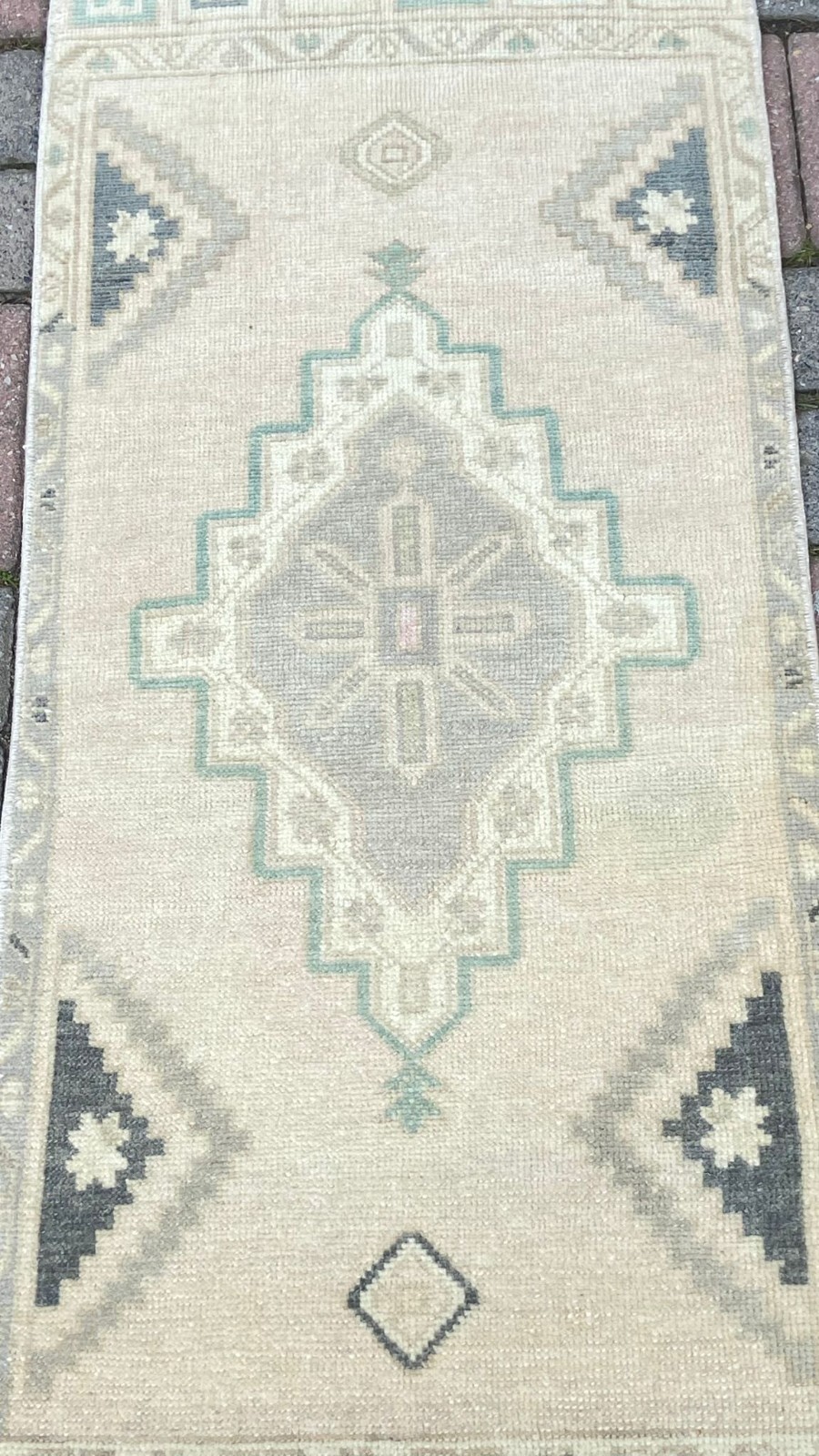 Organic Wool Rug, 1.6x3.7 ft, Bedroom Rug, Oushak Rug, Small Doormat ...