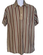 Vintage 90s Towncraft Polo Shirt Mens Large Beige Striped Short Sleeve Pullover