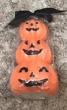 Halloween 3 Stacked Jack O Lanterns Wax Candle NIP Parties Trick or Treat