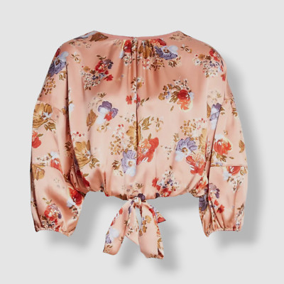 $365 Cinq à Sept Women's Pink Tie Front Cropped Blouse Size S