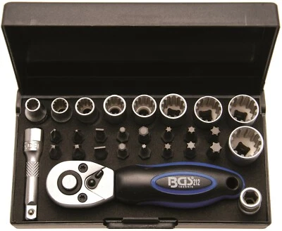 BGS 1/4" Knarrenkasten  Steckschlüssel 28x Knarre Nüsse GEAR LOCK Zoll Torx mm - Bild 1 von 4
