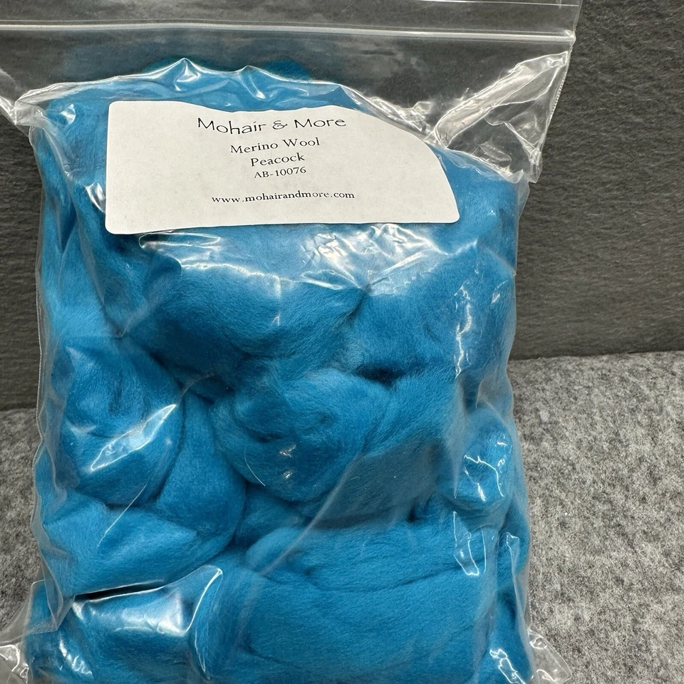 Lana Merino Fieltro Giratorio Lana Roving Fibra Azul Pavo Real 116g Mohair Más Foto 4 de 4