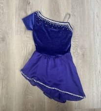 Ice Figure Skating Girls XL Sharene Dress Purple Velvet Crystal Asymmetric Dance