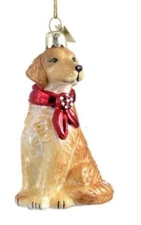 Quality Glass GOLDEN RETRIEVER III Blown Glass Dog Breed Christmas Ornament