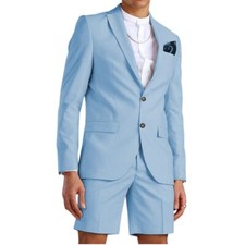 Casual Summer Men's Linen Suit with Short Pants 2 Piece Groom Beach Tuxedos Pant