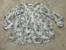 Fun 2 Fun Womens Shirt Size Medium Multicolor Floral Print Lace Sheer Flowy