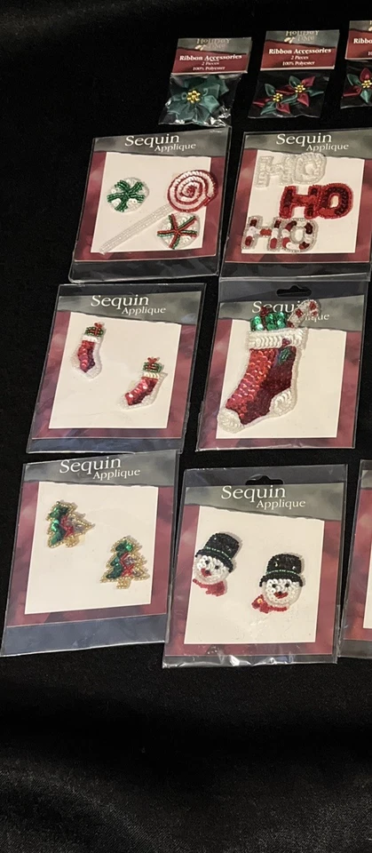 INCREÍBLE Lote De Colección De 42 Apliques Y Cinta Navidad Lentejuelas/Cuentas Acc. TODO NUEVO Foto 3 de 4