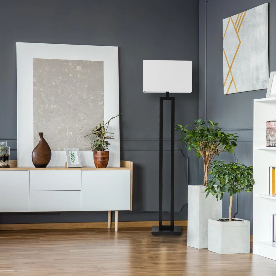 Abajur de assoalho preto fosco 58" com abajur de linho branco, interruptor liga/desliga, sala de estar... - Imagem 2 de 4