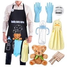 7 Pcs Daddy Duty Apron for Baby Shower Gifts New Dad Funny Black Diaper Apron