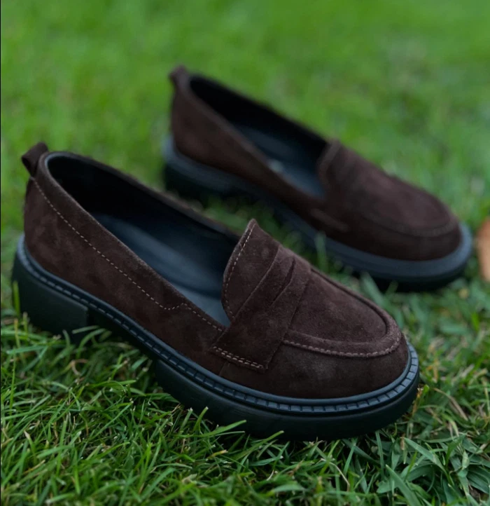 Shtayer Viola Clásico Penny Mocasines Gamuza Genuina Zapatos de Plataforma Foto 2 de 2