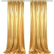 HIGHSEASON Gold Sequin Backdrop Curtains, 2 Panels 2x8FT Glitter Shimmer