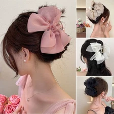 Womens Gauze Bowknot Hair Claw Hair Shark Clip Hairpin Crab Hair Accessories USA