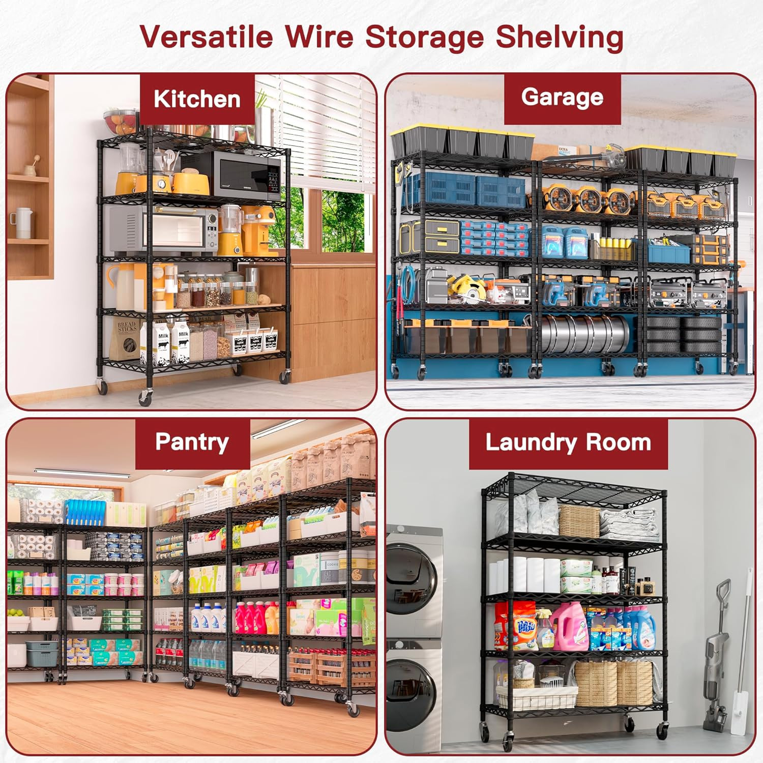 Wire Shelving Unit with Wheels, 5 Tier Adjustable NSF Certified Heavy Duty Metal