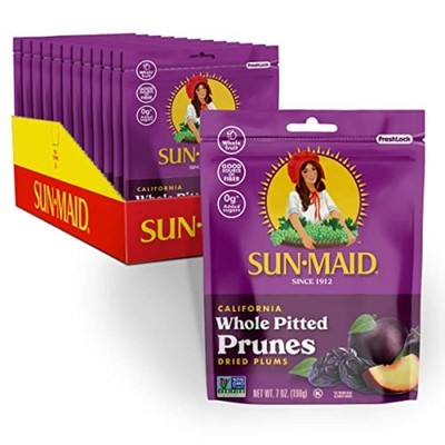 California Sun-Dried Whole Pitted Prunes 7 oz Resealable Packs 12 Count