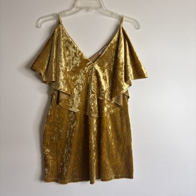 First Love Womens Off Sholder Gold Velvety Velour Top Blouse Size Large