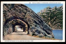 1932 Yellowstone Park Triple Tunnels Shoshone Canyon Cody Road Postcard A769
