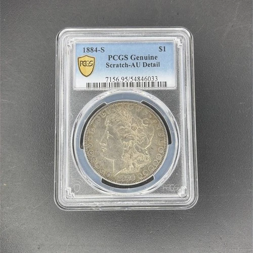 1884 S Morgan Dollar Genuine Scratch - Au Detail Semi Key Date